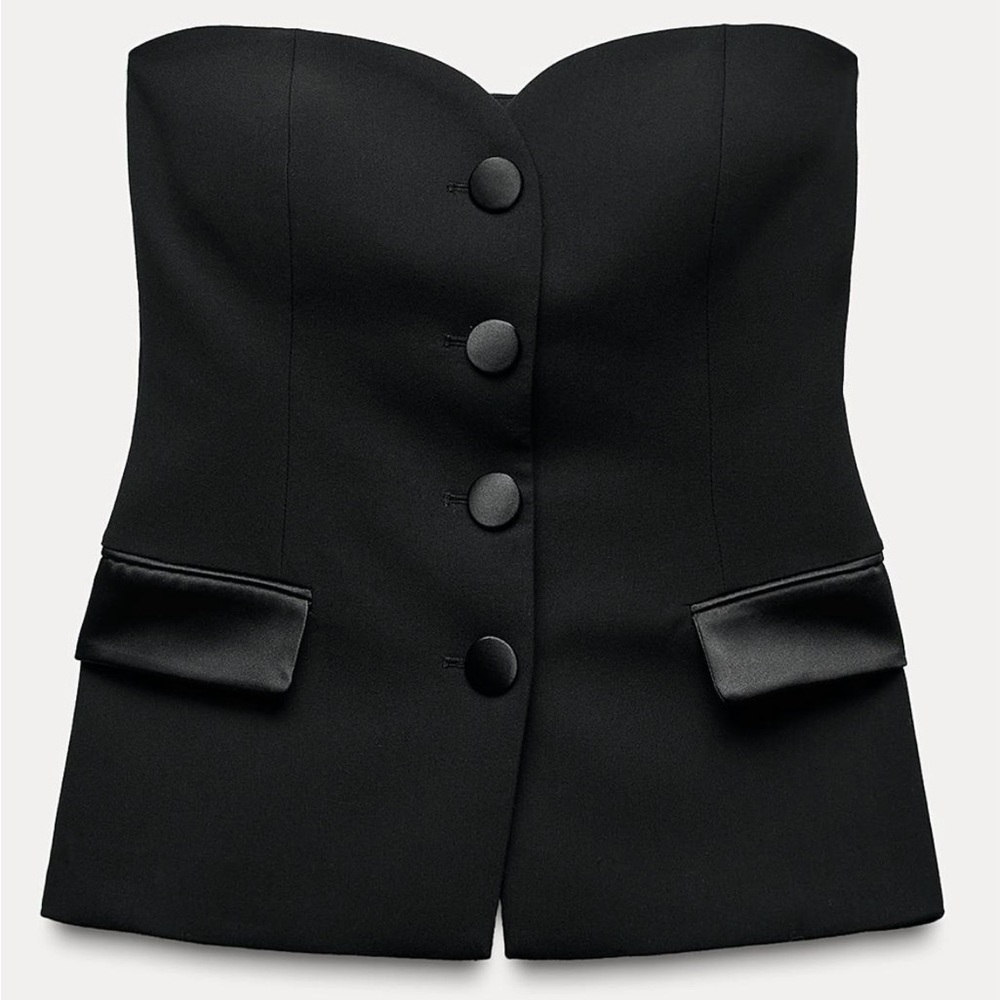 Zara Black Strapless Buttoned Dress